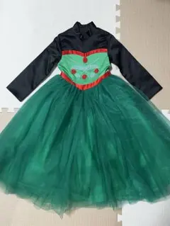 【新品未使用】アナ風ドレス　子供用フレアドレス 緑黒赤 ビーズ装飾