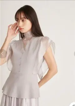 snidel トップス シアーボウタイペプラムニットプルオーバー