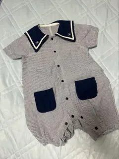 ストライプロンパース 80