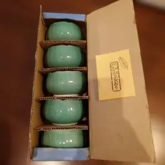 【新品未使用】有田焼　三河内焼　緑 花びら型 小鉢　湯飲み 5個セット 華山