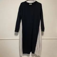 GLOBAL WORK 黒とライトグレーのプリーツデザイン ロングワンピース