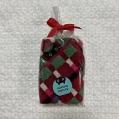 Atsuko Matano タオルハンカチ　チェック　黒猫