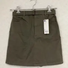 GU ベルト付きＡラインミニスカート（オリーブ）M
