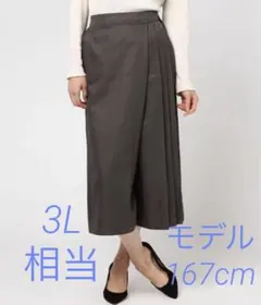 3L相当　大きい　サイドプリーツワイドパンツ　ウエストゴム　新品　ダークグレー