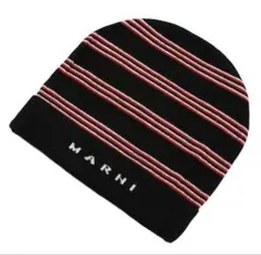大人もOK! 新作!Marni 刺繍ロゴ リブ ニット帽 ニットキャップ BK