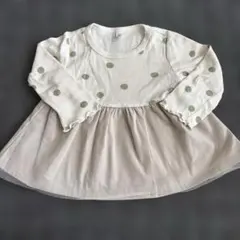 アイボリー・グリーンドット長袖Tシャツ　80㎝