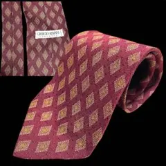 【美品】ジョルジオアルマーニ　シルク100% 総柄菱形ネクタイレッド　イタリア製