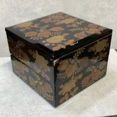 重箱 2段 漆器 花 金彩 木製 正月 賀正 御節 祝 ②