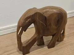 美品 1980 ケニヤ民族工芸品 アフリカンアート 牙あり 象の置物 木製 彫刻