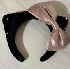 キティ カチューシャ USJ ユニバ 黒 ピンク リボン パール