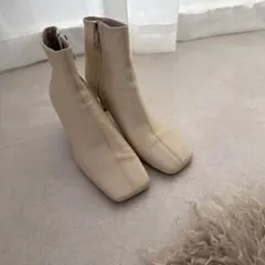 ZARA✩37 23.5~24cm レザー ローヒールアンクルブーツ