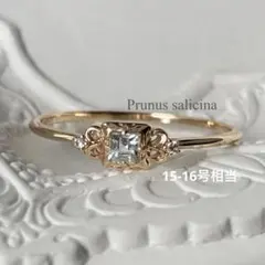 15-16_ アクアマリン スクエアリングサイドメレデザイン〈ゴールド〉