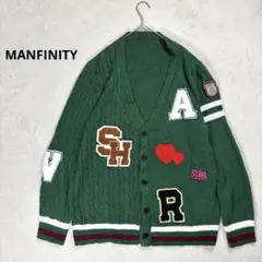 【MANFINITY】XL ケーブル編み 長袖カーディガン　グリーン　メンズ