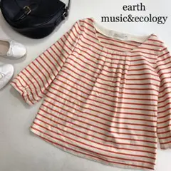 アースミュージック&エコロジー　ボーダー　コットン　プルオーバー　リボン　M