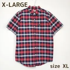 美品　X-LARGE 半袖ワークシャツ XL レッドチェック　ビッグシルエット