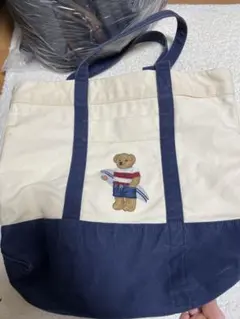 クマ刺繍トートバッグ アイボリー ネイビー　ポロ　ラルフローレン　ボアベア