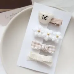 【新作】ヘアクリップ ヘアピン 4点セット ベビー 赤ちゃん 【春夏毛糸】