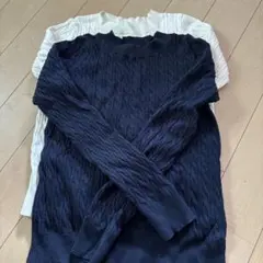 黒白ケーブル編み長袖カットソー