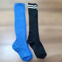 サッカーソックス 青 、黒 ストライプ付き　2足（16〜18㌢）