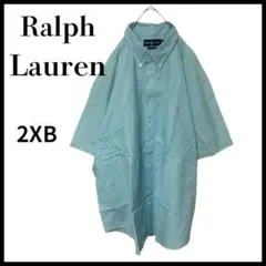 RalphLaurenラルフローレンワンポイント刺繍半袖チェックシャツ2XB水色