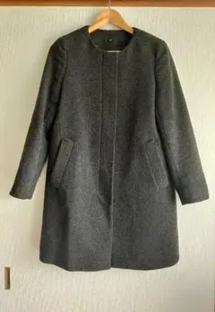 ユニクロ ノーカラーコート 細身 比翼 グレー Sサイズ