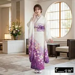 白×紫♡華やぎと洗練された上品コーデ♡振袖フルセット　成人式前撮り
