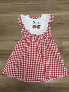 shein 赤チェック 苺刺繍 ワンピース 6y 110 ギンガムチェック