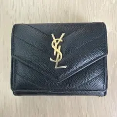 YSL 三つ折り財布 黒 レザー　ウォレット