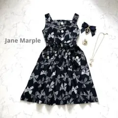 希少✨ジェーンマープル リボン柄　ワンピース ノースリーブ フレア　シルク　総柄