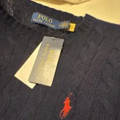 新品タグ付き　ラルフローレンネイビー ケーブルニットセーター羊毛qrコード付き