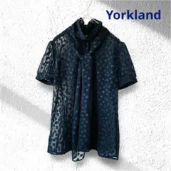 美品✨Yorkland ネイビー ドット柄 半袖ブラウス　シアー　9号