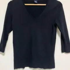 カシミヤGAP 黒 Vネック 七分袖 セーター S 柔らかい春秋ニット