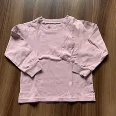 ピンク 長袖カットソー 胸ポケット付き