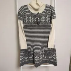 pom ponette 雪の結晶柄　ニットワンピース 　150