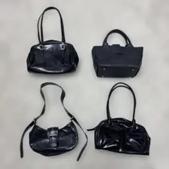 美品　黒　レザー風　ボストン　ハンドバッグ　4点セット