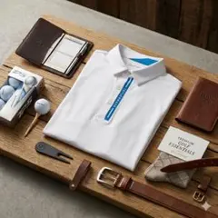 【美品】TaylorMade ゴルフシャツ 半袖 ホワイト Lサイズ ブルー 白のサムネイル