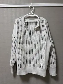 ミスティック　ライトグレー メッシュ編みセーター