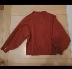 オレンジ リブ編み ニットセーター 長袖