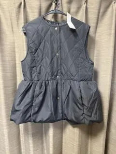 ブラック　黒　ペプラムダウン　キルティングダウンベスト Lサイズ