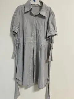 abc une face ストライプ シャツドレス 半袖 グレー