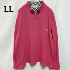 【LL】ハーフジップ ポロシャツ ピンク リメイク有 袖メッシュ 日焼け対策