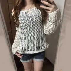 オフショルダー編み物スタイル長袖ニット