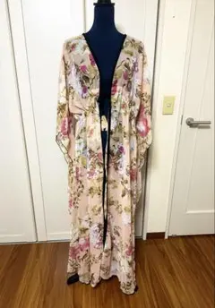 【希少】ガラベーヤ 前開き ピンク 花柄 ベリーダンス