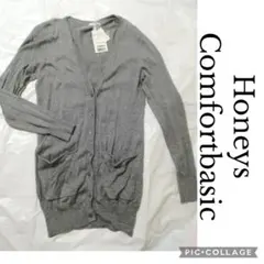 タグ付　ハニーズ　ロングカーディガン　杢グレー　M　ポケット付　Vネック