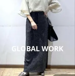 最終価格グローバルワーク セルフCUT リブナロースカートラメブラック タイトM
