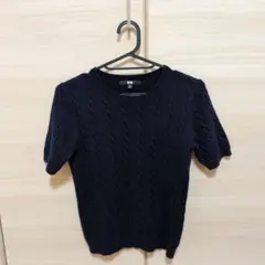 UNIQLO ケーブル編み 半袖ニット ネイビー M