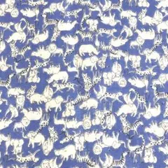 50cm ダブルガーゼ　サファリ柄　動物　ライオン　青　ブルー セブンベリー