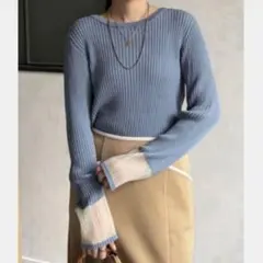 袖先オーガンジーリブニット　新品タグ付き　ブルー