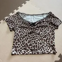 SHEIN ヒョウ柄 オフショルダー Tシャツ M