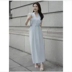 t*o様 anuans トリアセスキッパーネックワンピース sax 新品タグ付き